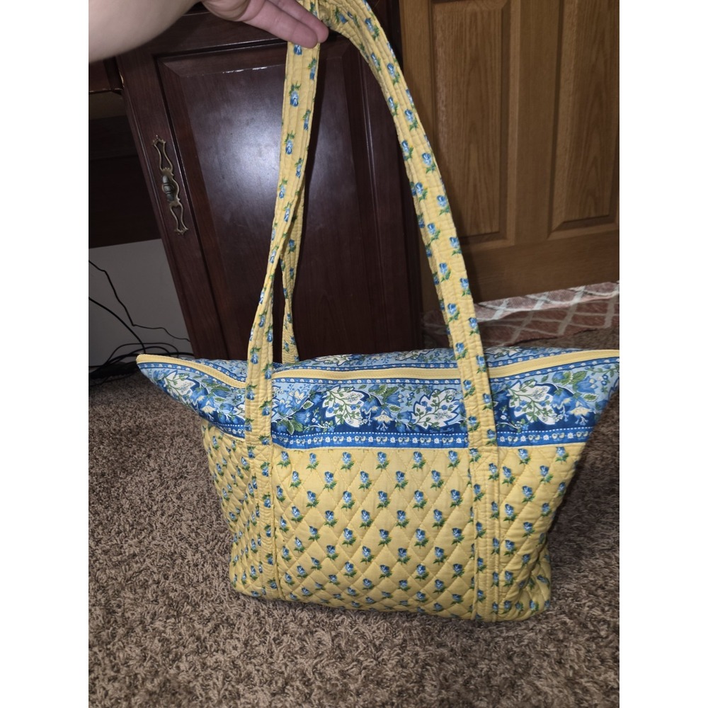 Vintage Vera Bradley Katherine Tote Bag Yellow Blue Quilted Cotton Floral Large
